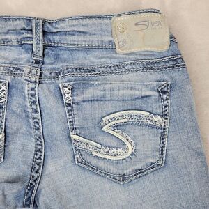 Silver Jeans Women 27x24 Denim Pants Low Zip Embroidered Aiko Mid Capri‎ Stretch